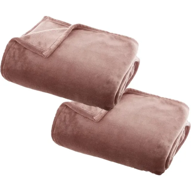 Atmosphera Plaid deken - 2x - oudroze - polyester - 125 x 150 cm - Bed/bankdeken - Fleece plaid - Lekker warm
