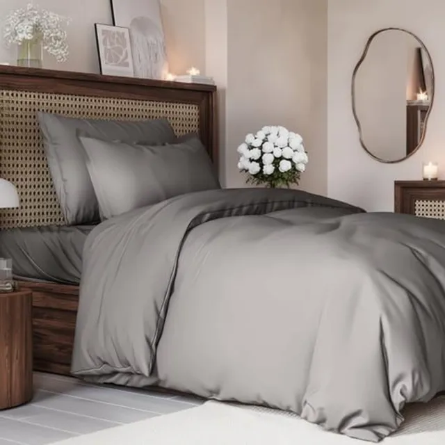 Arvion 3-delige dekbedovertrekset Donkergrijs - Dekbedovertrek 240x220 cm met ritssluiting en hoekbandjes - 2 kussenslopen 65x65 cm