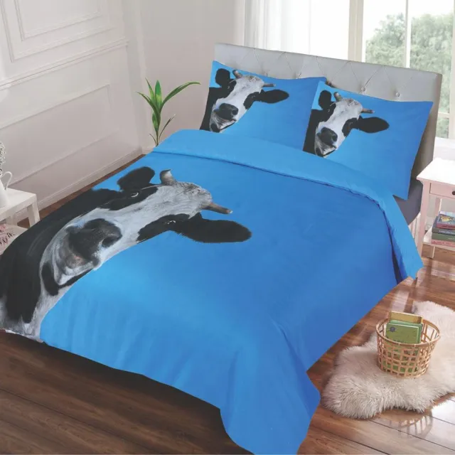 HUSH Trendy Koe Print Dekbedovertrek Set Zwart Wit Blauw - 2 Kussenslopen blauw zwart wit