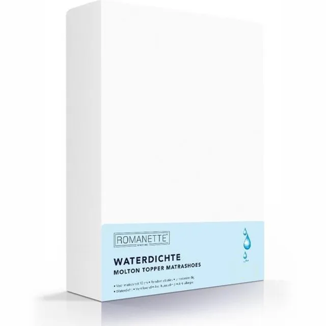 Romanette Molton Topper Wit, 100% katoen met polyurethaan laag tot 10 cm hoekhoogte 1-persoons 100x200