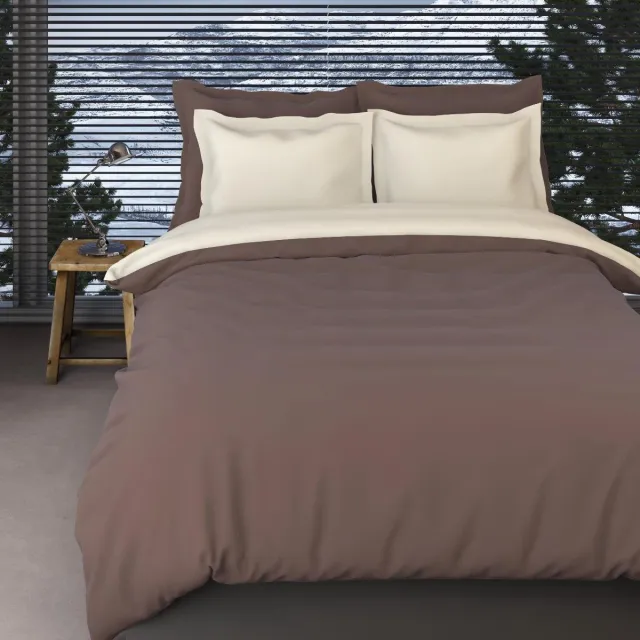 Romanette Flanellen Dekbedovertrek Comtesse Taupe/Ivoor-200 x 200/220 cm