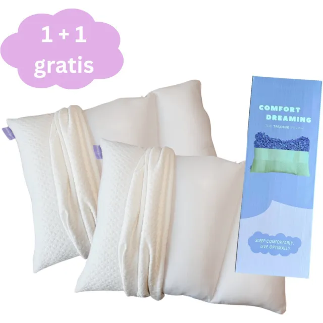 Comfort Dreaming ComfortDreaming Hoofdkussen - 1 +1 Gratis - 35 Nachten Proefslapen - Memory Foam - Afstelbaar Design - Geschikt voor rug, zij- en buikslapers - Traagschuim - Vermindert Nekklachten Wit met blauwe details
