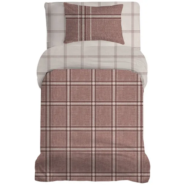 LINNICK Dekbedovertrek Katoen Renforcé Capella - Brown - Dekbedovertrek 140x200/220cm - 100% Katoen - Eenpersoons - Dekbedovertrekken - Geruit Dekbedovertrek Capella bruin