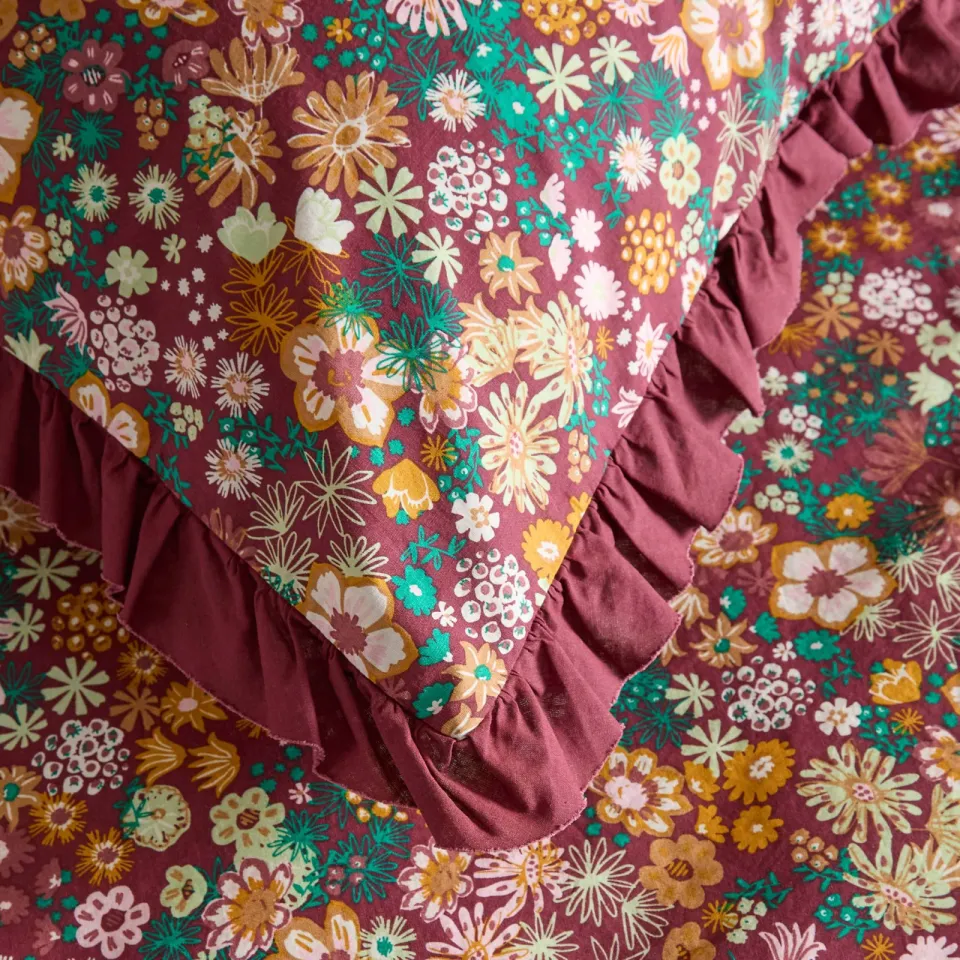 NOUS Living katoenen kussensloop 60x70 donkerrood met print, foto 4