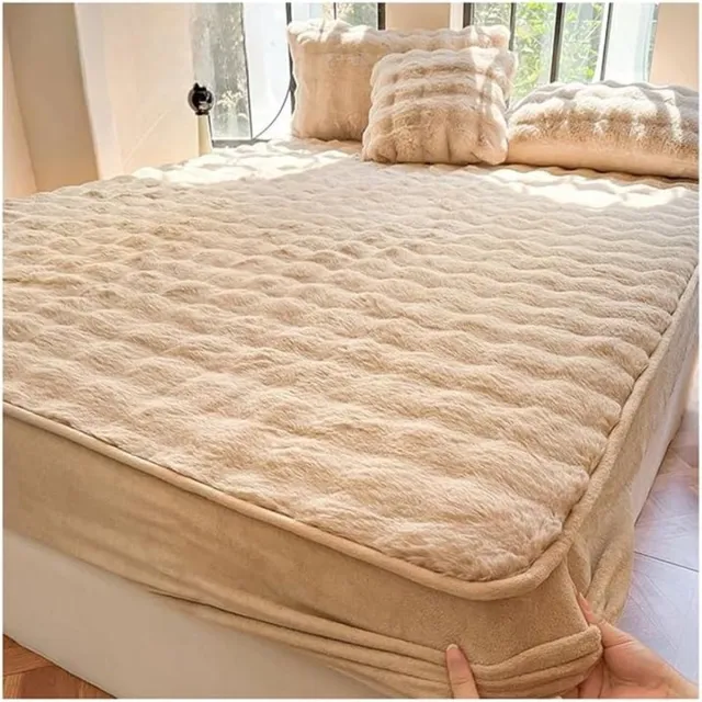NZBZ Hoeslaken Van Polyester Konijnenflanel - Elastische Hoeken Voor Matrassen Van 5-25 cm - 180 x 200cm - Bruin