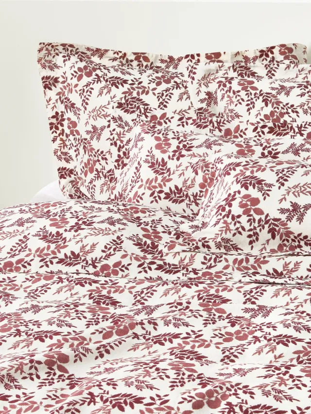 Westwing Collection Dekbedovertrek Pola met bladprint Rood