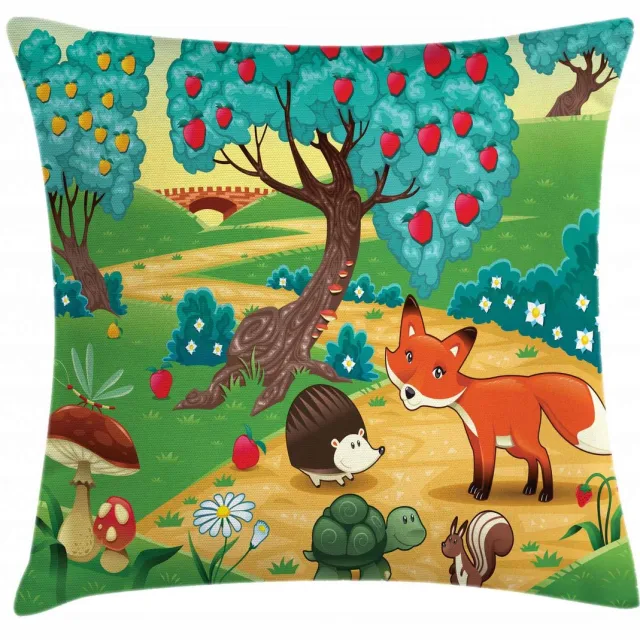ABAKUHAUS Egelkussenhoes – bosdieren – 40x40 cm – dubbelzijdig Meerkleurig