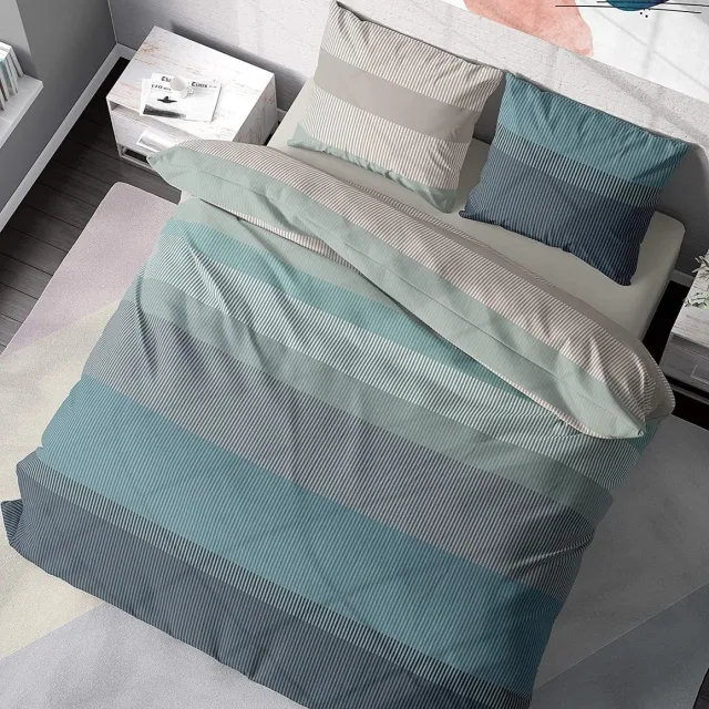 Ibenzoa Hoogwaardige Luxe Beddengoedset van Ademend Katoen met Stijlvolle Strepen en Handige Ritssluiting turquoise blauw strepen
