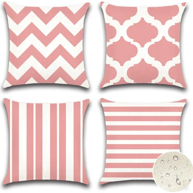 Ibenzoa Kussenhoezen Set van 4 Stuks voor Buiten en Binnen Geometrisch Roze Design 50 x 50 cm