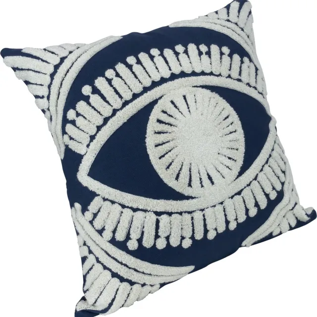 QUVIO Kussenhoes met oog - Kussenhoes - Kussensloop - Sierkussen - Kussenbeschermer - Omtrek kussen - 45 x 45 cm - Donkerblauw Beige
