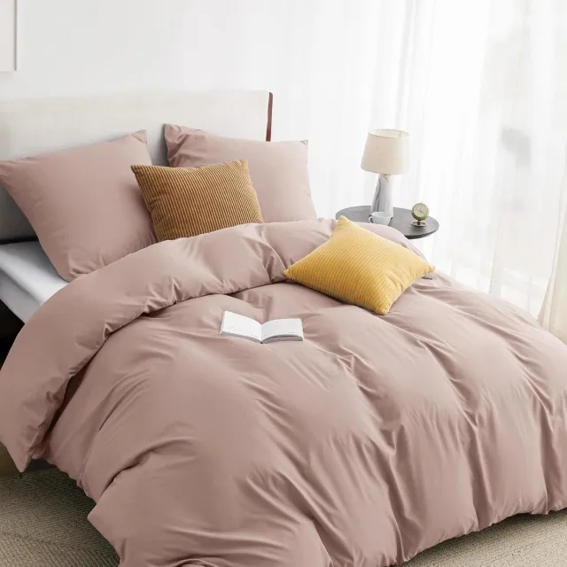 Famanu Beddengoed 155 x 220 cm, 3-delig, Rose - 1 dekbedovertrek 155 x 220 cm + 2 kussenslopen 80 x 80 cm, beddengoedsets roze polyester microvezel met ritssluiting Adobe Rose