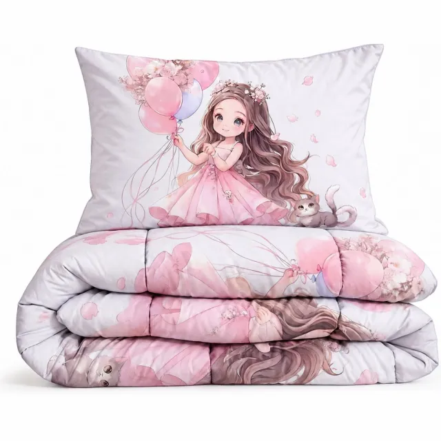Eleganzzz Kinderdekbed Zonder Overtrek Balloon Little Princess - Prinses Kinderdekbed - Multi - 140x200 cm - Microvezel - Inclusief Kussensloop