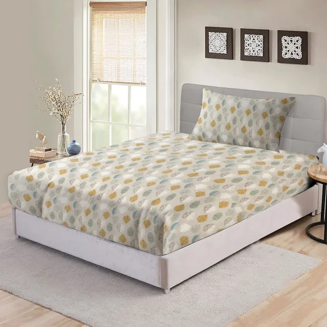 BED GLOW & APPAREL Flanel Hoeslaken en Kussensloop Set – 100% Flanel – 90x200 cm + 60x70 cm – Zacht, Duurzaam & Huidvriendelijk –Ideaal voor Elke Slaapkamerstijl - bladeren patroon groen