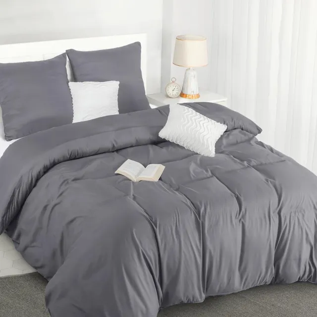 JGS ® Beddengoed Set van Microvezel 220 x 240 cm met Kussenslopen, Grijs, Zacht en Onderhoudsvriendelijk donkergrijs