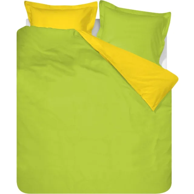 SENZATIONE 100% Katoen Percaline Dekbedovertrek Uni Reversible 200x200/220-2x60x70 cm ( 240 cm Lang ) APPELGROEN/GEEL