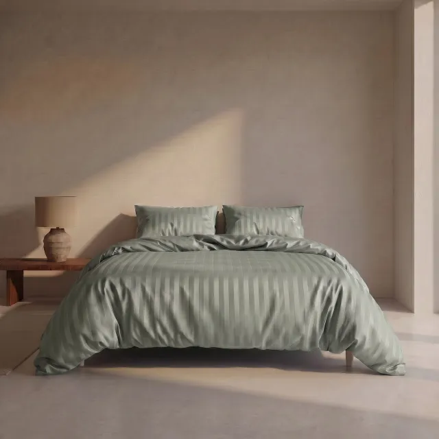Dreamers Den Dekbedovertrek - Katoen - 100% Katoen Satijn Streep - Sea Grass - Lits-jumeaux XL - 260 x 200/220 cm + 2 kussenslopen - Dreamers Den Groen