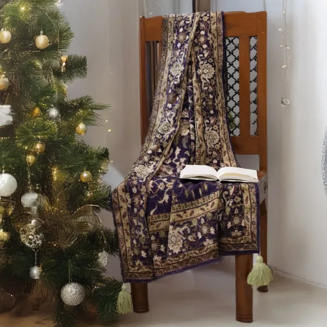 Urbane Hide Plaids / Woonkamer Decoratie /112 X 160 CM / Mughal Bloem Digitale Print Plaid / Paars Paars & Zwart