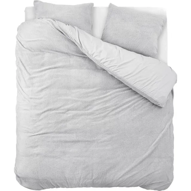 Droomtextiel Teddy Dekbedovertrek Grijs - 240x200/220 cm - Luxe Teddystof - Heerlijk Zacht