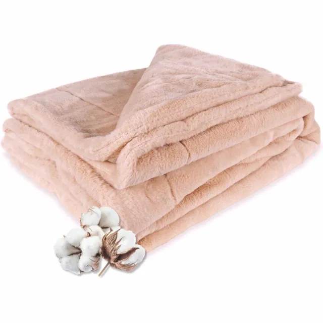 DecoSence® Plaid Bont 155x220 cm - Deken Imitatiebont - Deken Faux Fur - Fleece Plaid - Abrikoos - Fleece Deken -Heerlijk als Dekbed