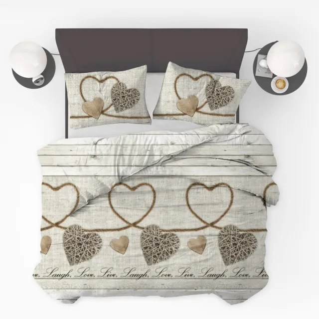 Beau Maison Dekbedovertrek Live Laugh Love - 240x200/220cm + 2 kussenslopen - 100% Microperkal Beige