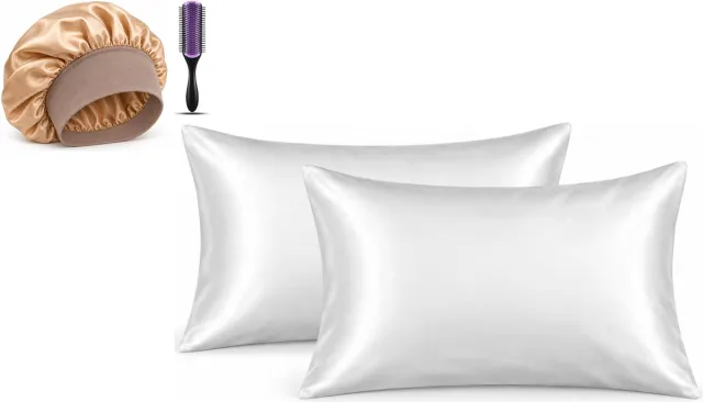 Professor Q Haar- en Slaapset - 2 Kussenslopen Wit 60 x 70 cm - Bonnet Goud - Purple Black Borstel