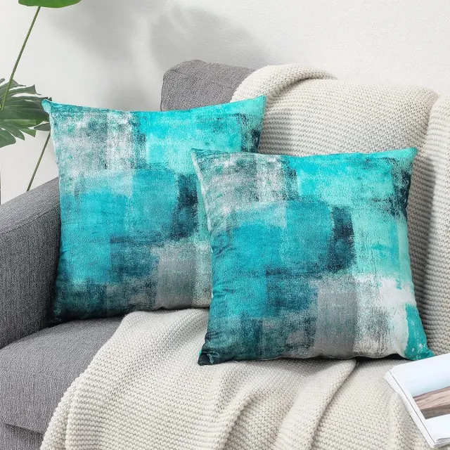Famanu Fluwelen kussenhoezen set van 2 (50x50 cm) – landhuisstijl – sierkussenhoezen – turquoise Turkoois