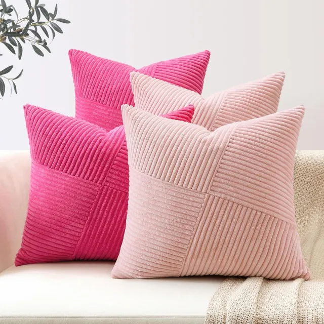 Unyqoos Zachte Corduroy Kussenslopen Set van 4 voor Diverse Interieurs, 45 x 45 cm, Roze