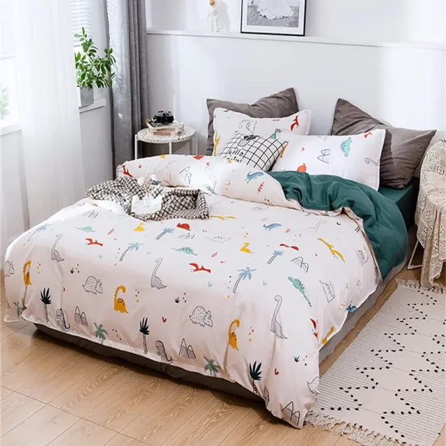 Ibenzoa Beddengoedset voor Kinderen met Schattig Dinosauruspatroon en Omkeerbaar Ontwerp, 100% Microvezel