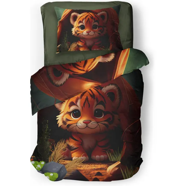 Eleganzzz Dekbedovertrek Kinderen Bobby - Tijger Dekbedovertrek - Bruin - Dekbedovertrek - Micropercal Bobby Bruin
