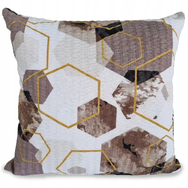 Fan Kussenhoes Kora 40x40 cm - Beige, Bruin, Wit Geometrisch