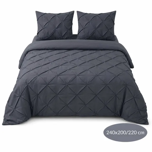 Roden Blue Luxe Geplooid dekbedovertrek - Antraciet - 240x200/220 - Ademend & Zacht - Hotel Chique - incl kussenslopen