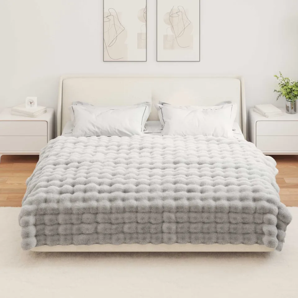 vidaXL Antislip deken van imitatie konijnenbont OLITE Grijs, foto 4