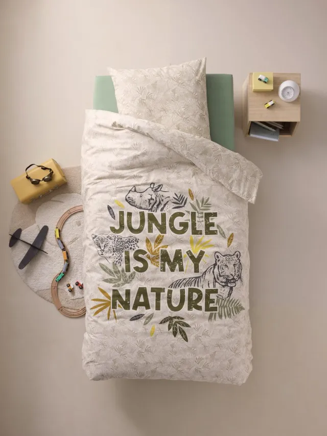 vertbaudet Set dekbedovertrek + kussensloop voor kinderen met gerecycled katoen GREEN JUNGLE Groen Bedrukt