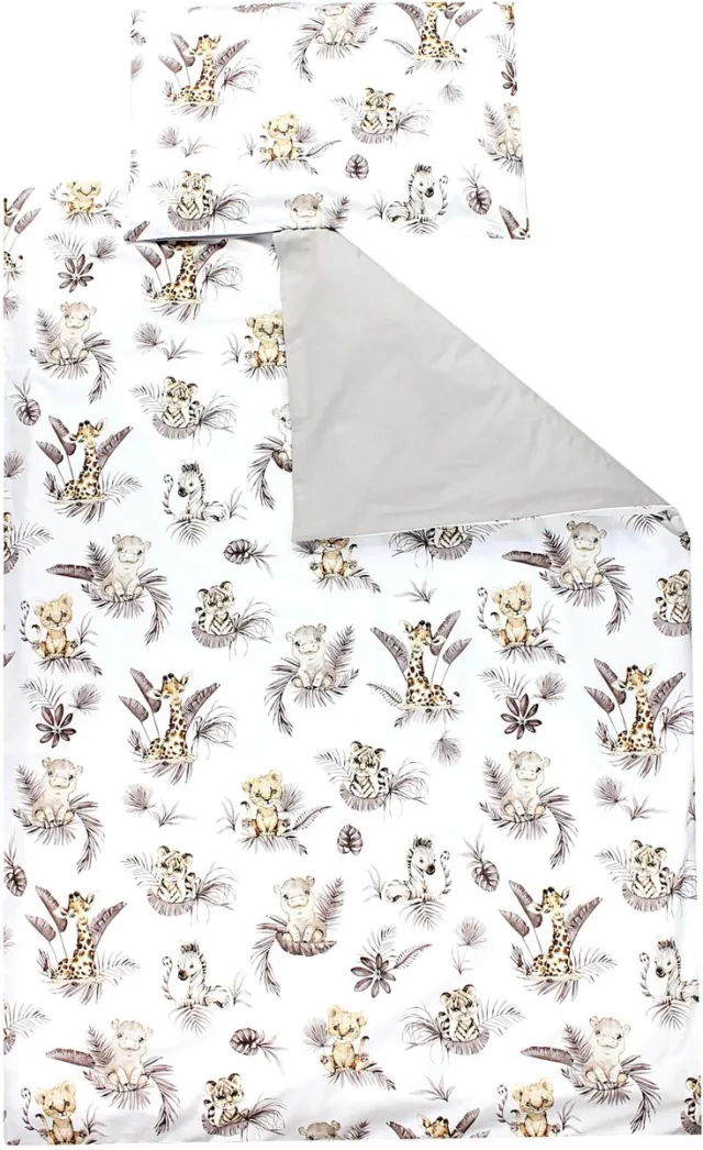 Ibenzoa Beddengoedset voor Kinderen met Omkeerbaar Patroon in Diverse Kleuren en Maten beige leeuw bladeren / beige