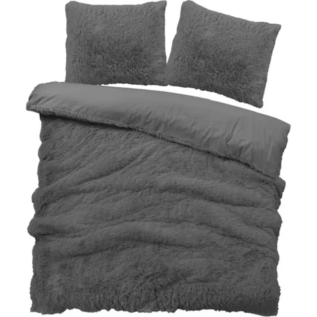 iSleep Dekbedovertrek Teddy Plush - Litsjumeaux - 240x200/220 cm - Antraciet