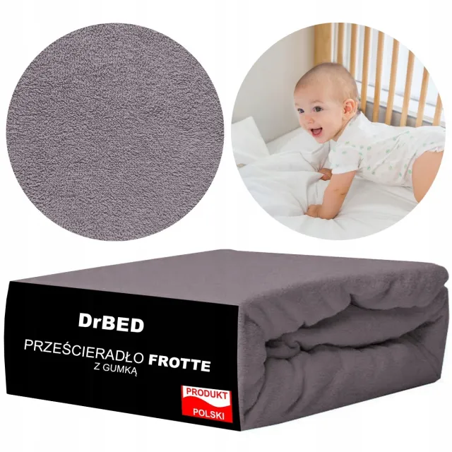 DrBED Hoeslaken Frotte - 120x60 cm - Elastische Rand - Ademend - Poolse Productie Donkergrijs