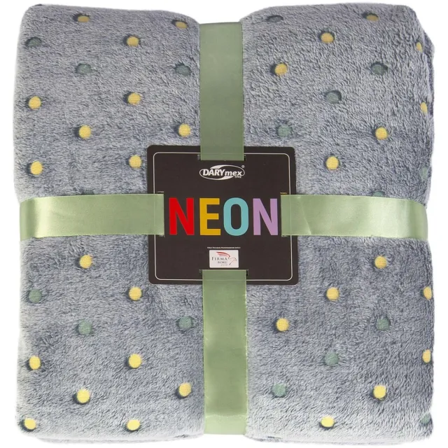 Darymex Zachte Microvezel Deken 150x200 cm – Neon Szary in Geel en Groene Stippen – Plaid – Cadeauverpakking – 240 g/m²