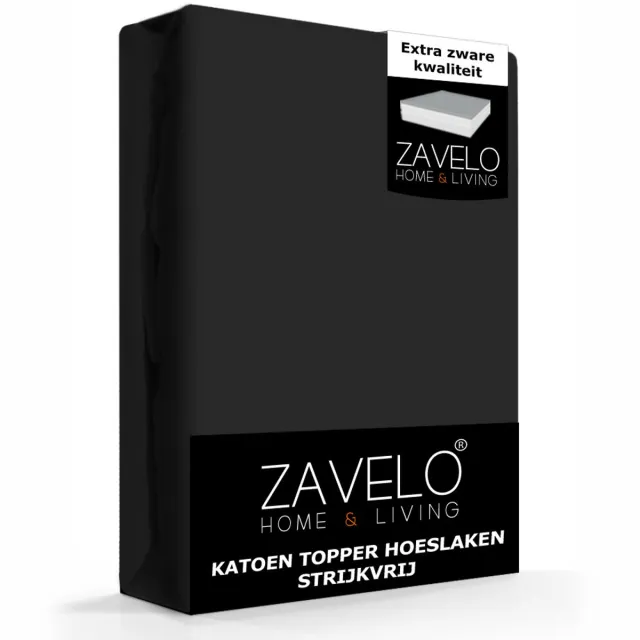 Zavelo Katoen Topper Hoeslaken Strijkvrij Zwart-Lits-jumeaux (180x200 cm) Wit