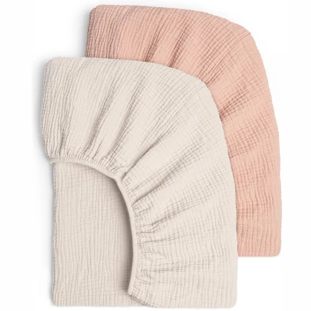 Ibenzoa Zachte en Ademende Mousseline Hoeslaken Set voor Baby en Reisbed - 100% Katoen, Verschillende Maten wit roze
