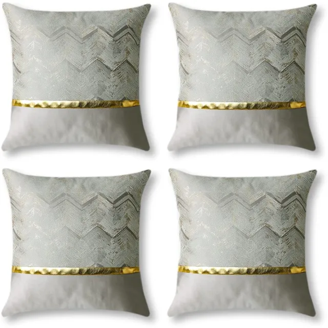 Unyqoos Set van vier luxe gouden kussenhoezen voor stijlvolle woondecoratie grijs