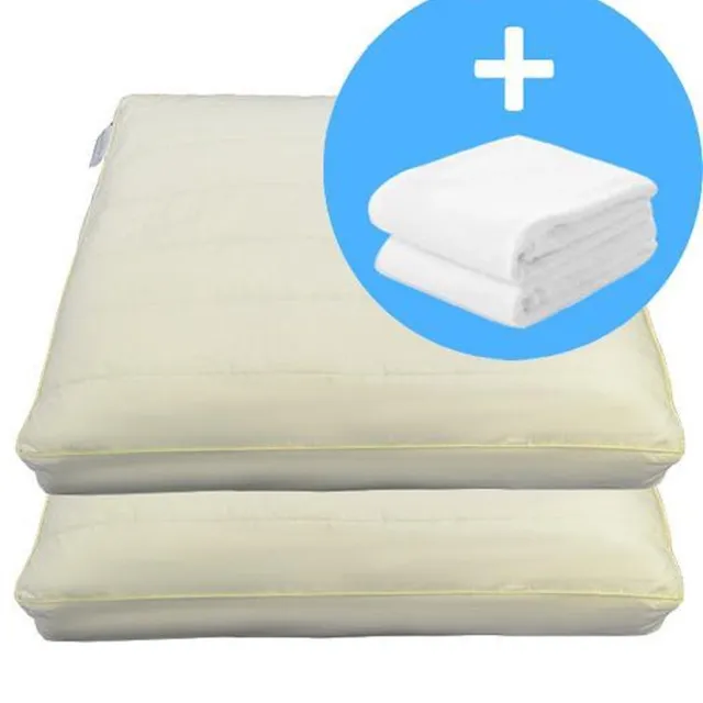 Slaap Vaak Kapok Box Hoofdkussen Set (2 Kussens + 2 Moltonslopen) - 50x60x10 cm - Ecru