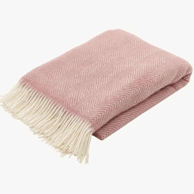 STTS International Wollen plaid Tyrol met visgraatpatroon en franjes Roze