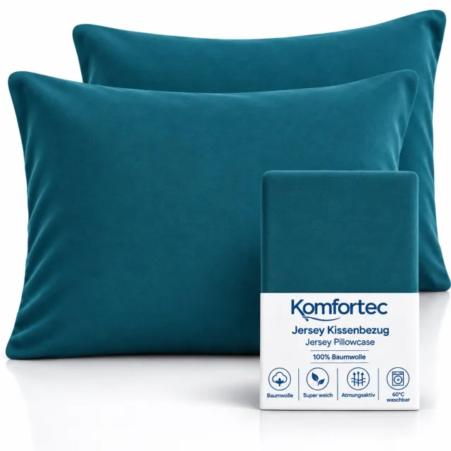 Komfortec Set van 2 Premium Jersey Kussenslopen 40x60 cm - Superzachte Kussenhoes – 100% Katoen – 150 g/m² - Petroleumblauw