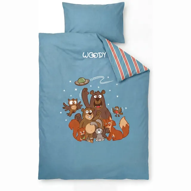 Woody dekbedovertrek - blauw - forest friends - 262-10-DBO-W/824 - 140x220cm