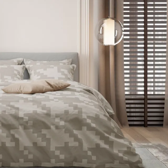 Mistral Home DEKBEDOVERTREK - katoensatijn - 240 x 220 cm + 2x 65 x 65 cm - lits-jumeaux - geometrisch - bruin Bruin/Beige