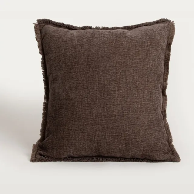 Homla Kussensloop | ZAMBRA | bruin met linnenmix en franjes | 45x45 cm | 783005