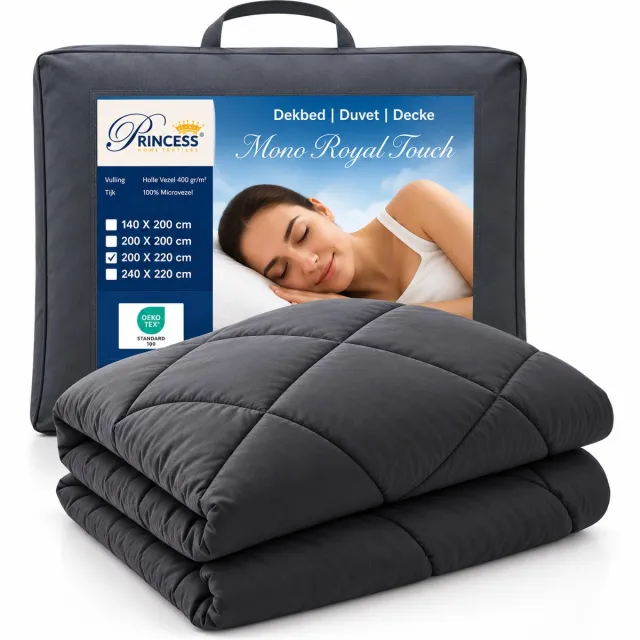 princessdekbedden Princess EazyDekbed Hoesloos Dekbed - 200x220 cm - Antraciet - Warmteklasse 2 - Wasbaar - Tweepersoons