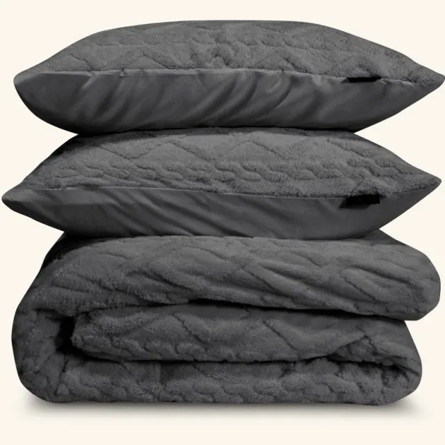 Zydante Dekbedovertrek Set - met 1 kussensloop - Jacquard Teddy Antraciet