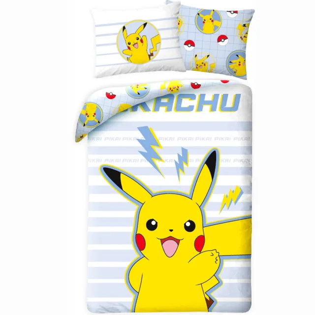 Pokémon Pikachu Dekbedovertrek stripes 140 x 200 cm - 65x65cm Wit