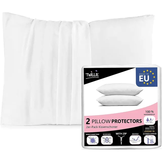 Twillie Set van 2 waterdichte kussenslopen - voor kussens 60 x 60 - Oeko Tex® cert. - Gemaakt in Europa - Kussensloop Jersey Micro Ademend - Ultra dun en ultra zacht - Ritssluiting wit